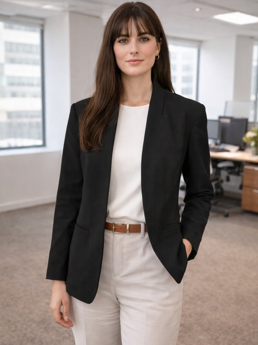 J. Crew Black‎ Open-Front Collarless Blazer size 14